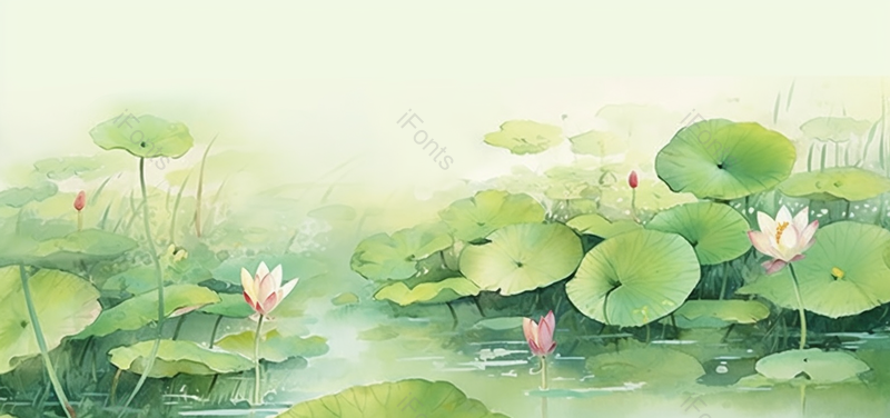 翠绿水彩夏日盛开荷花插画,插画/手绘图,插画/手绘图库,插画/手绘图下载,插画/手绘